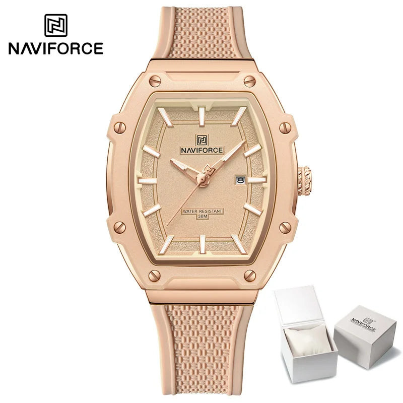 NAVIFORCE Elegant Ladies' Watch Fashion Luminous Pointer 3ATM Waterproof Calendar Display Silicone Strap Women's Quartz Watches