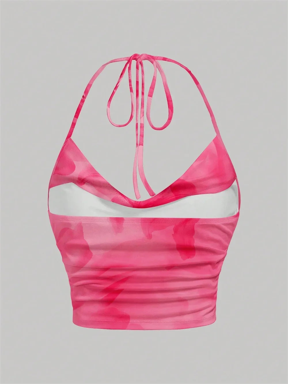 Tie-dye Floral Print Halter Top for Women Summer Y2K Clothes Sexy Backless Drape V-neck Crop Top Streetwear
