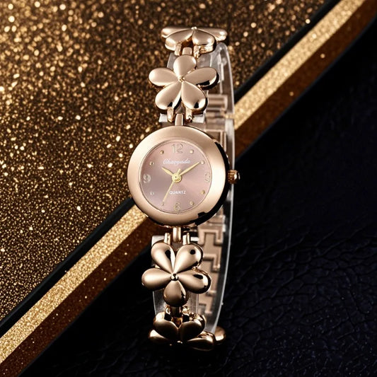 Top Brand Luxury Women's Watches Fashion Flower Bracelet Rose Gold Ladies Quartz Wristwatch Elegant Female Clock montre femme