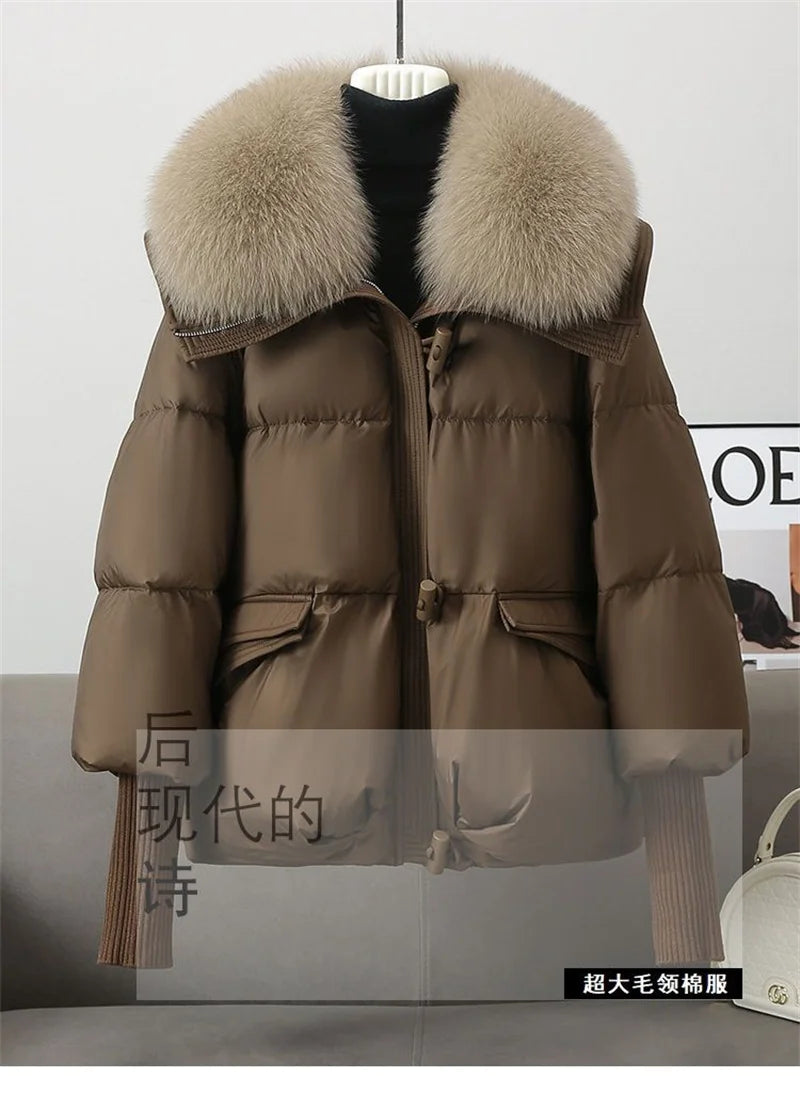 2024 Winter New Short Down Cotton Jacket Women Korean Loose Cotton Jacket Women, Oversized Wool Collar, Thickened Cotton Coat