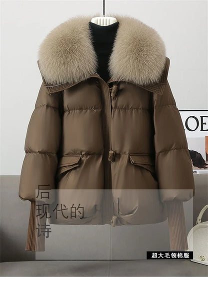 2024 Winter New Short Down Cotton Jacket Women Korean Loose Cotton Jacket Women, Oversized Wool Collar, Thickened Cotton Coat