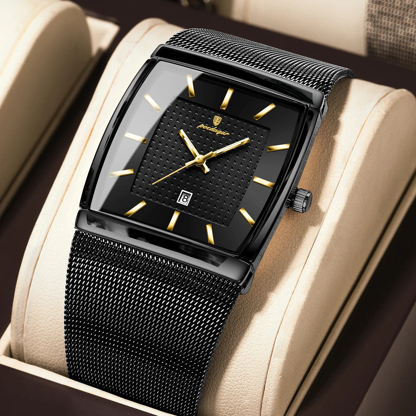 POEDAGAR Top Luxury Men Wristwatch Waterproof Luminous Stainless Steel Mesh Date Man Watch Fashion Business Quartz Men's Watches