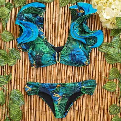 High Waist Ruffled Sexy Bikini Set 2025 Flounce Biquini Swimwear Women Two Pieces Swimsuit Floral Beachwear V-Neck Bathing Suit