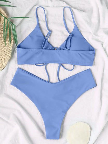 New High Elastic Bikini Set for 2025 Summer Two Pieces Solid Color Lace-up Sexy Women Swimsuit Beach Bathing Suit Swimwear