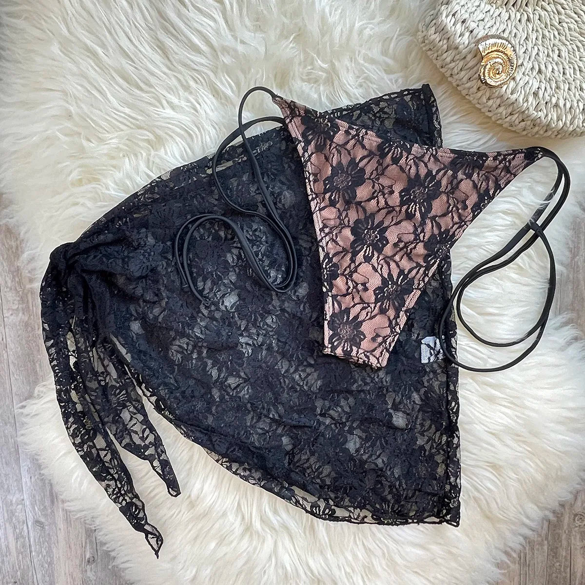 Lace Fabric Three-pieces Swimsuit Set With Sarong Bikini Inspired Women's Swimwear Beachwear Bathing Suit Vacay Outfit Biquini