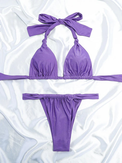 Tiedown Bikini for Women Triangle Swimwear Bathing Suit Brazilian 2-Piece Folds Bikinis Set solid Push Up Swimsuit New 2026