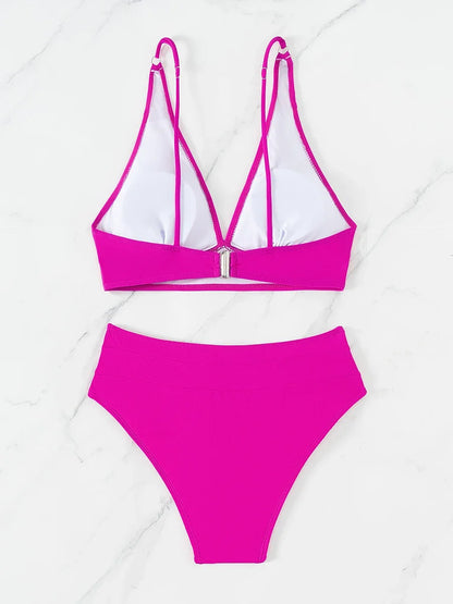 V Neck Bikinis 2024 Women High Waist Swimsuit Print Sexy Swimwear Female Bathers Bathing Swimming Swim Suit Beachwear Summer