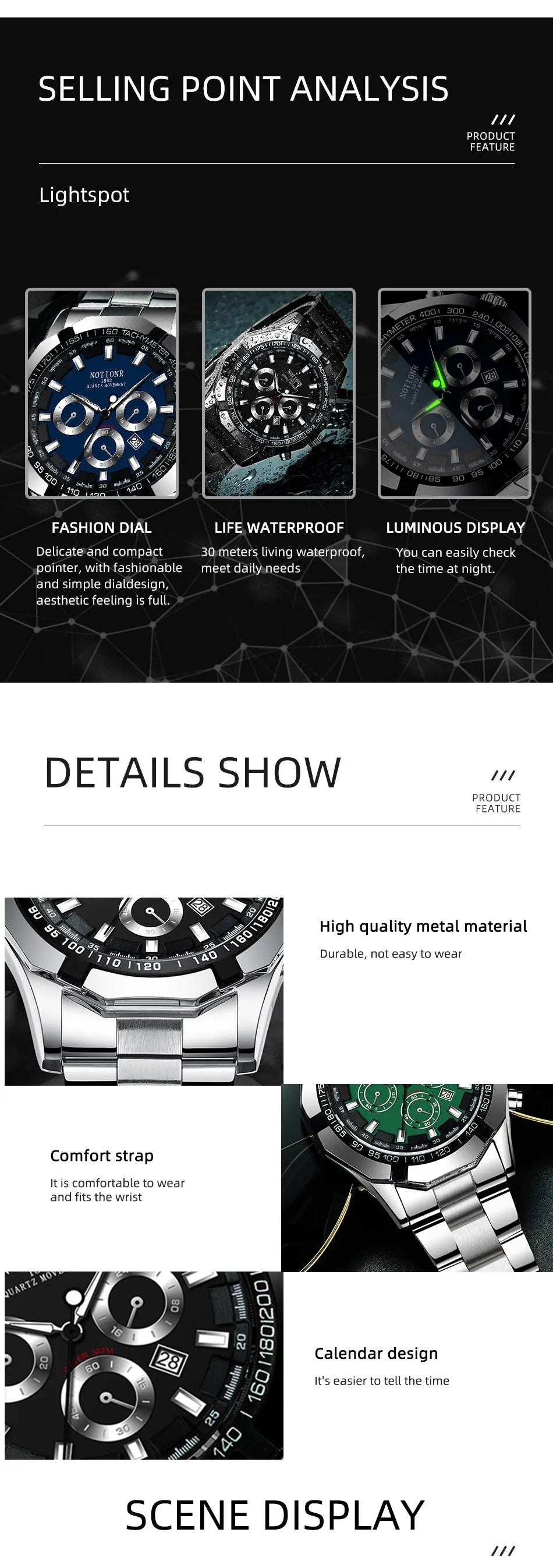 Luxury Mens Sport Watches Fashion Men Business Stainless Steel Waterproof Quartz Wristwatch Calendar Luminous Clock Reloj Hombre