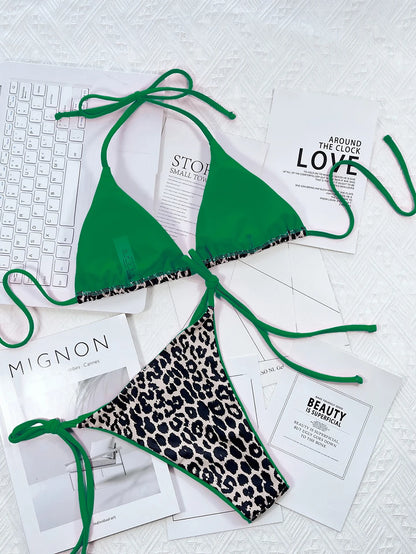 Sexy Leopard Micro Bikini 2025 Women Swimsuit Female Swimwear Thong Bikinis Set Brazilian Halter Beach Wear Lace Up Bathing Suit