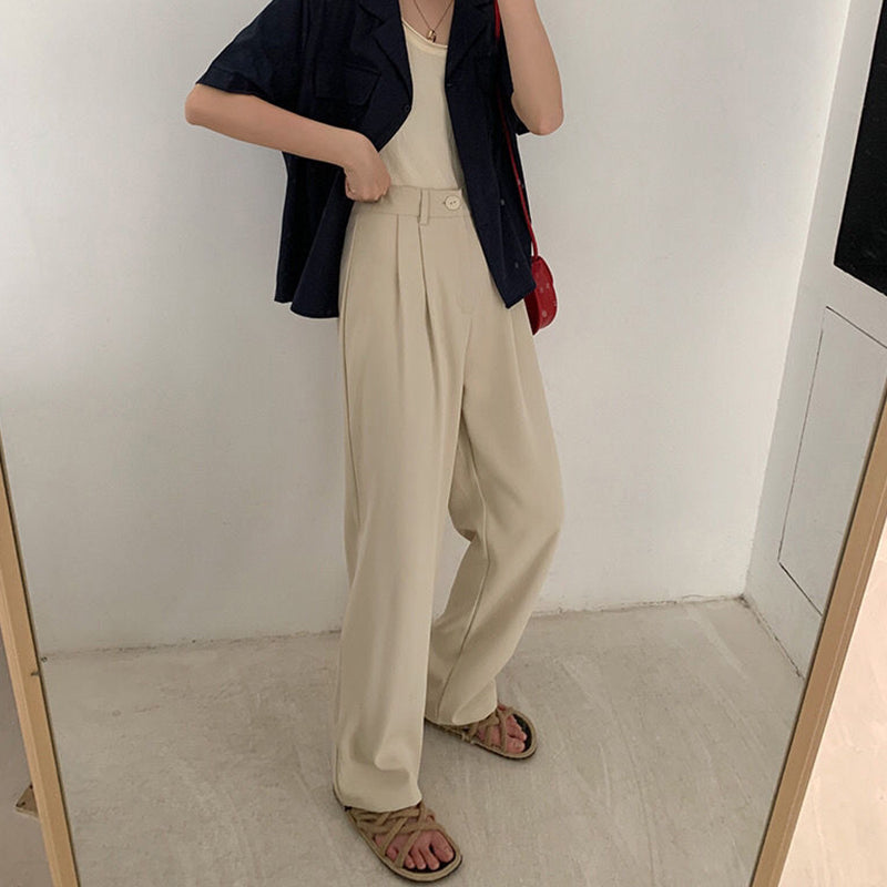 High Waist Women Suit Pants Fall Straight Office Ladies Korean Fashion Trousers Casual Button Loose Female Black Pants New