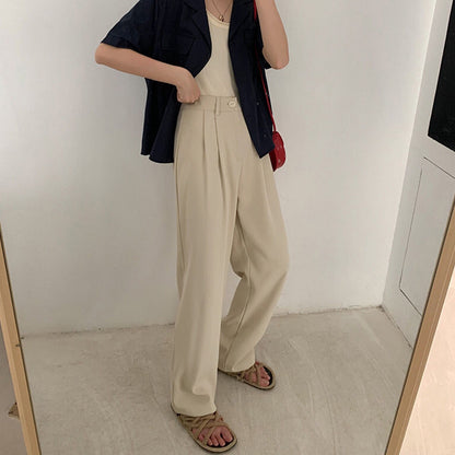High Waist Women Suit Pants Fall Straight Office Ladies Korean Fashion Trousers Casual Button Loose Female Black Pants New