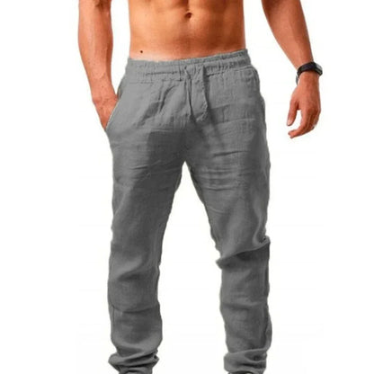 Men's Cotton Linen Pant Loose Breathable Elastic Waist Pants Solid Color Casual Jogging Fitness Trousers Summer Sports Sweatpant