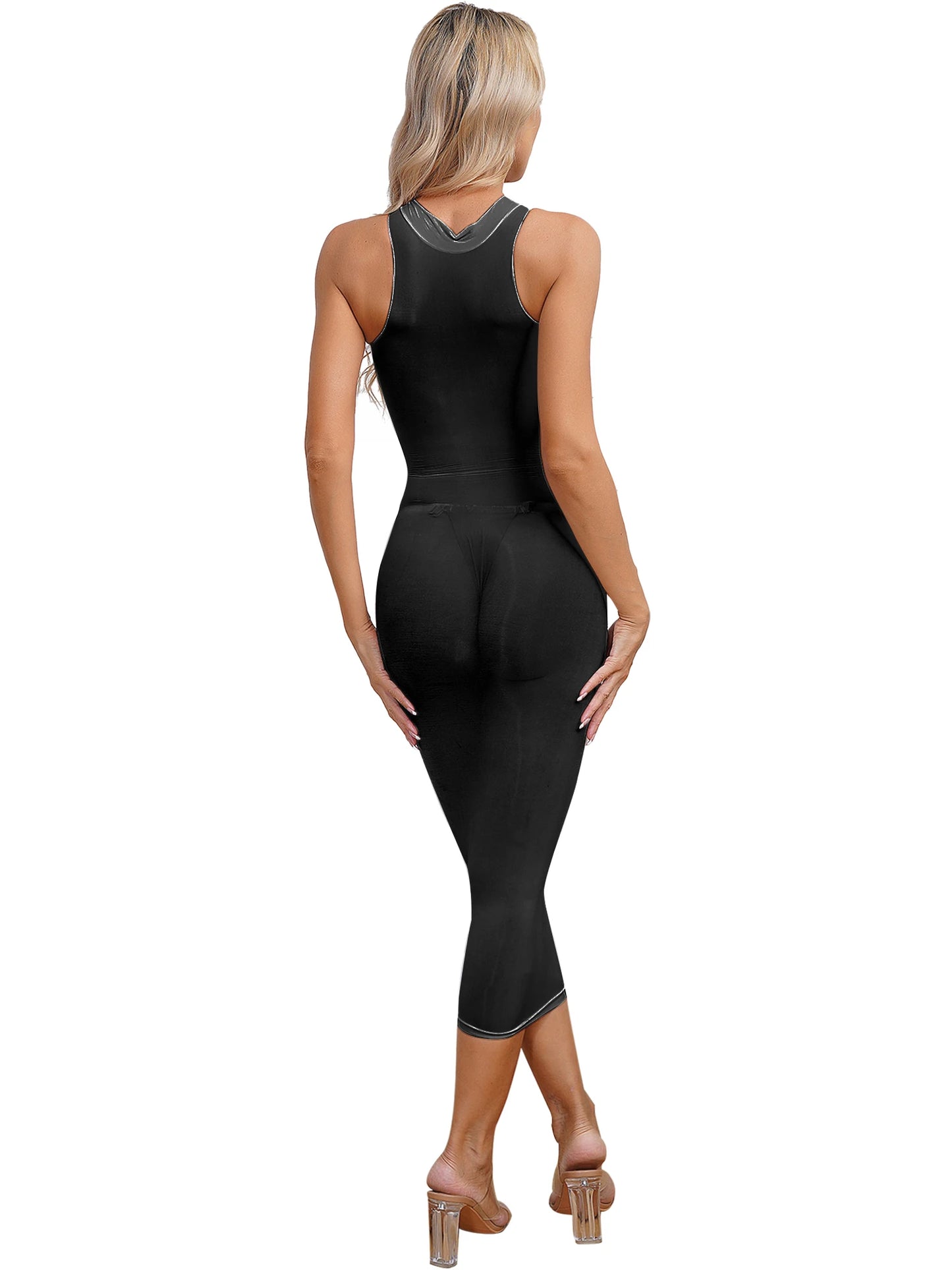Womens See Though Bodycon Dress Sexy Lingerie Nightwear Long Sleeve Stretchy Glossy Dresses Tempting Party Pole Dancing Clubwear