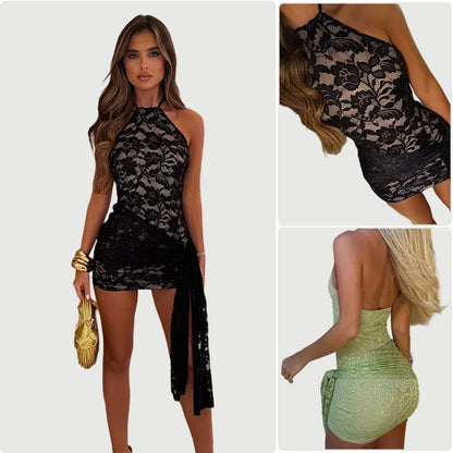Townlike Ribbon Lace Slim Bodycon Dress Women Halter Mini 2025 Summer Dress Backless Nightclub Sexy Party Dresses
