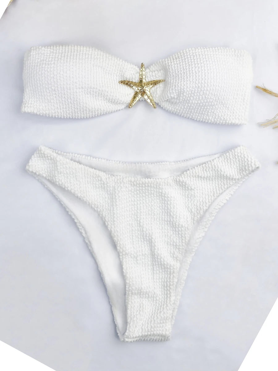 Contrast Binding Bandeau Bikinis 2026 Women Sexy Swimsuit Solid Padded Swimwear Female Bathing Suit Swimming Summer Beachwear