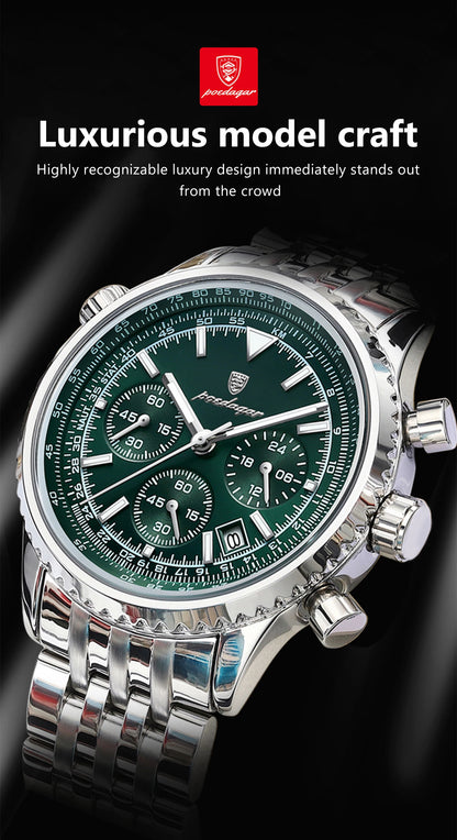 POEDAGAR Luxury Watches For Man Date Chronograph Stainless Steel Sport Men Watch Waterproof Luminous Quartz Military Men's Watch