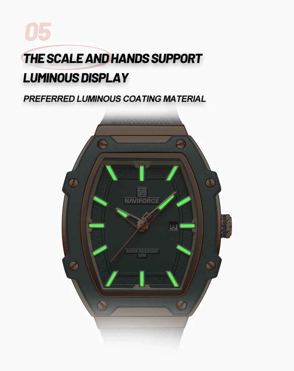 NAVIFORCE Elegant Ladies' Watch Fashion Luminous Pointer 3ATM Waterproof Calendar Display Silicone Strap Women's Quartz Watches