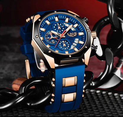 LIGE Fashion Men Watches Top Brand Luxury Silicone Sport Watch Men Quartz Date Clock Waterproof Wristwatch Chronograph Clock Man