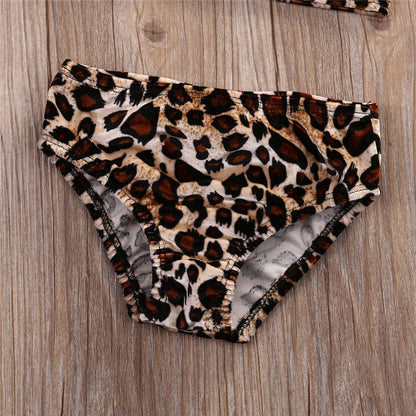 0-5years Infant Girls 3pcs Bikini Set With Leopard Printed One Shoulder Off Sleeveless Swimwear For Girl Summer Leopard Swimsuit