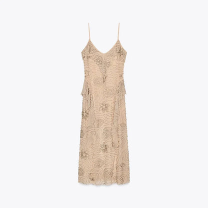 Sexy Sequin Women's Beads Sling Dress Fashion V-Neck High Waist Slim Fit Lady's Dresses Summer Beach Holiday Party Robes