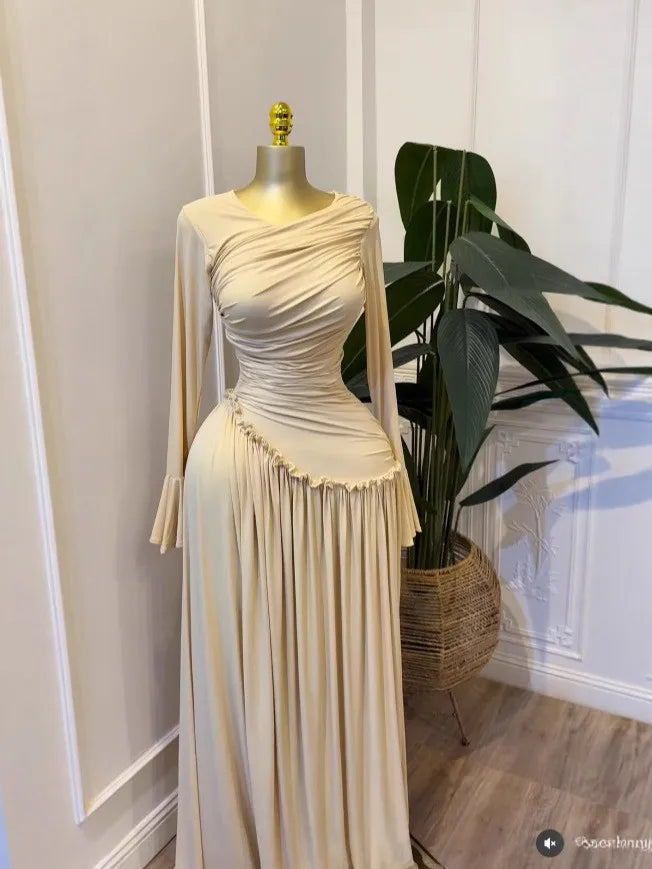 CM.YAYA Women Full Sleeve O-neck Elegant Long Dress Edible Tree Fungus Sweet Holiday Beach Evening Sexy Party Dresses Vestidos