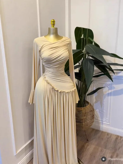 CM.YAYA Women Full Sleeve O-neck Elegant Long Dress Edible Tree Fungus Sweet Holiday Beach Evening Sexy Party Dresses Vestidos