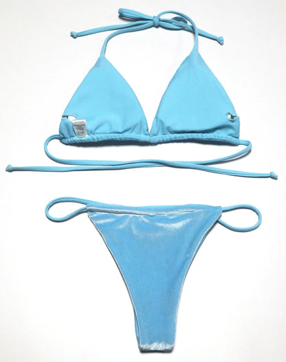 Sexy Velvet Swimsuit for Women, Micro Bikini Set, Thong Swim Suit, 2 Piece Bathing Suit for Ladies, Green String Bikini, 2022