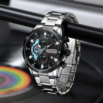 CURREN 8402 Creative Fashion Mens Business Casual Wristwatches Stainless Steel Luminous Dial Chronograph Clock