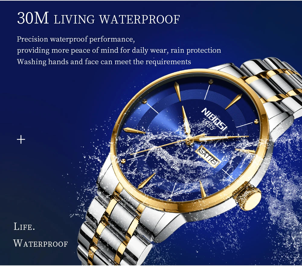 NIBOSI New Mens Watches Week Date Business Analog Quartz Dress Watches for Men Stainless Steel Waterproof Luminous Men Watches