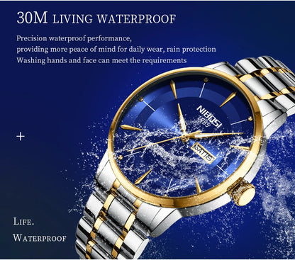 NIBOSI New Mens Watches Week Date Business Analog Quartz Dress Watches for Men Stainless Steel Waterproof Luminous Men Watches