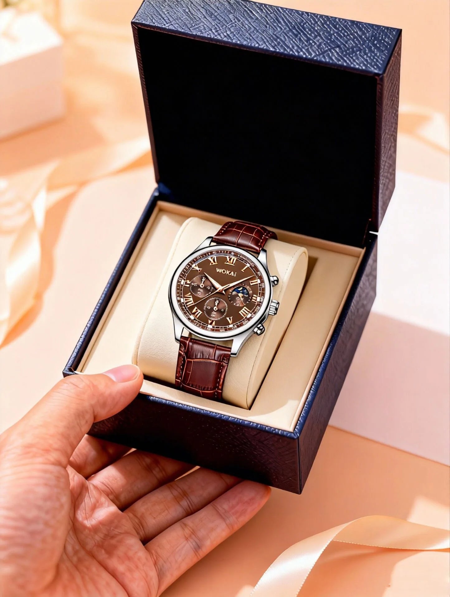 Luxury Men Business Watches Fashion Leather Strap Round Dial Male's Analog Quartz Wristwatch Reloj Hombre（Without Box）