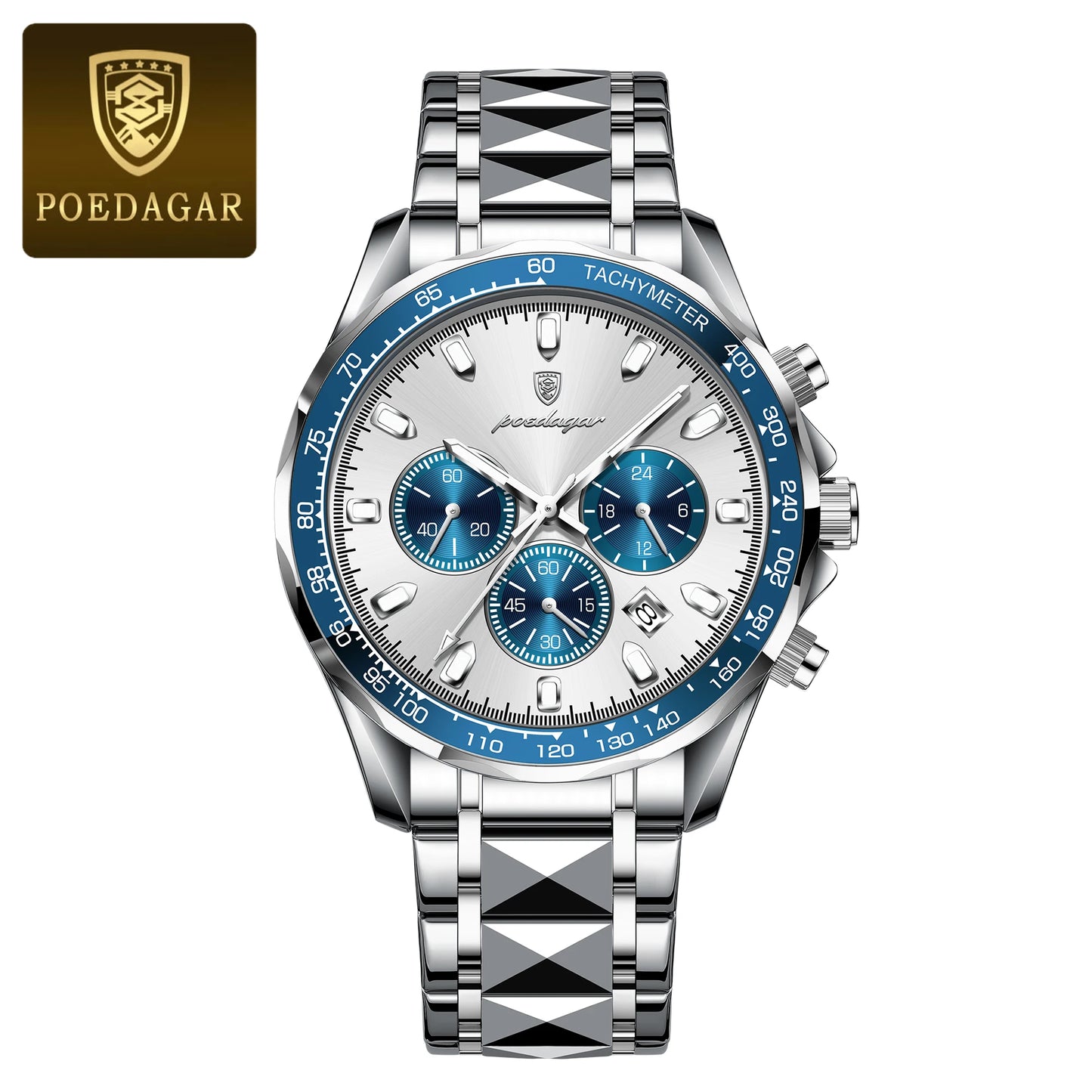 POEDAGAR Top Luxury Men Watch Chronograph Waterproof Luminous Date Man Watch Stainless Steel Sports Fashion Quartz Men's Watches