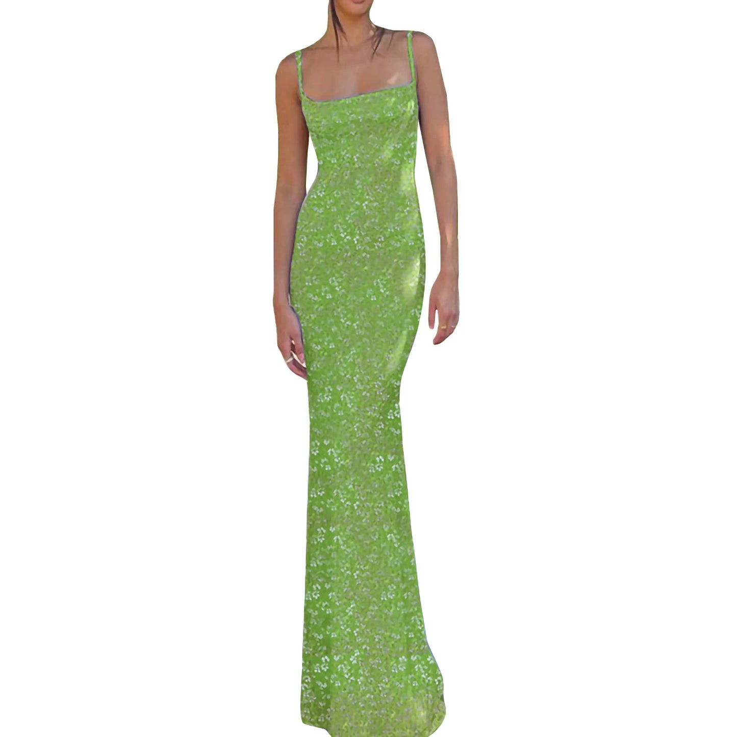 New Fashion Women´s Sexy Dress, Spaghetti Strap Sleeveless Backless Slim Fit Floral Printed Long Dresses