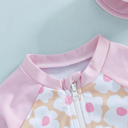 Citgeett Summer Kids Toddler Girl Long Sleeve Swimsuit Floral Flamingo Print Half Zipper Swimwear Romper Clothes
