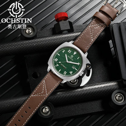 OCHSTIN Men's Automatic Mechanical Movement Watches Man Leather Strap Wristwatch Waterproof Master Series Luminous Hand Watch