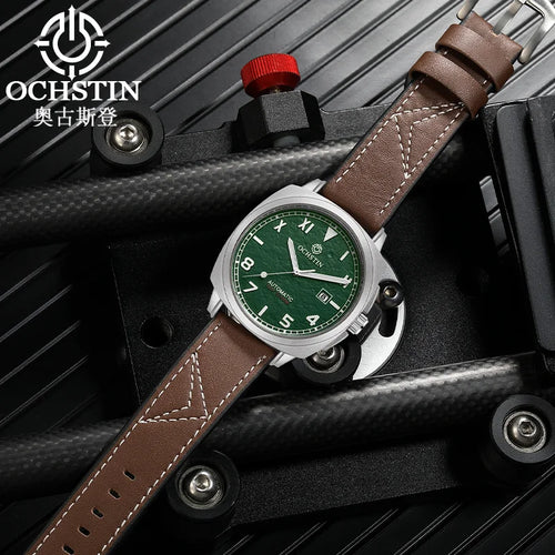 OCHSTIN Men's Automatic Mechanical Movement Watches Man Leather Strap Wristwatch Waterproof Master Series Luminous Hand Watch