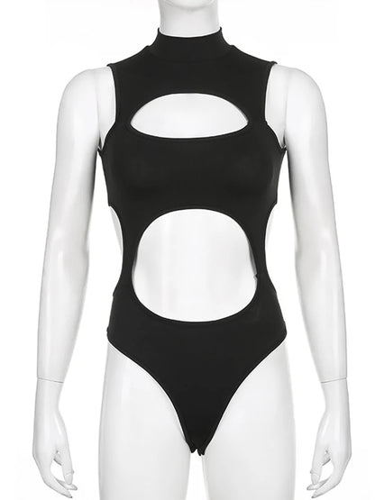 Women's Gothic Techwear Sexy Hollow Out Sleeveless Tank Tops, Bodysuit for Women, Streetwear Style, Backless Playsuit Vest