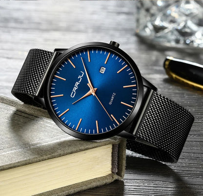 Watch for Men, Stainless Steel 40mm with Mesh Strap Mens Watches,Classic Ultra Slim 7mm Men's Wrist Watches Automatic Minimalist
