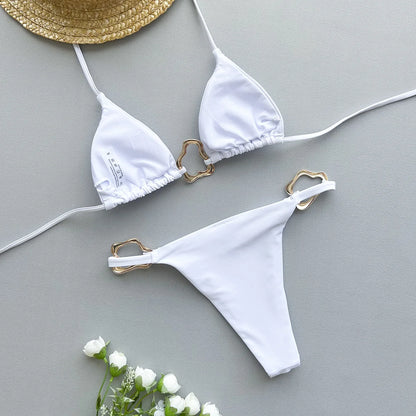 New Sexy Bikini Solid Color Lace-up Split Two-piece Swimsuit for Women