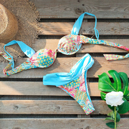 Bikini Swimsuit with Skirt Print Swimwear Women Brazilian Bikini 3 Pics Bathing Suit A Line Skirt Summer Female