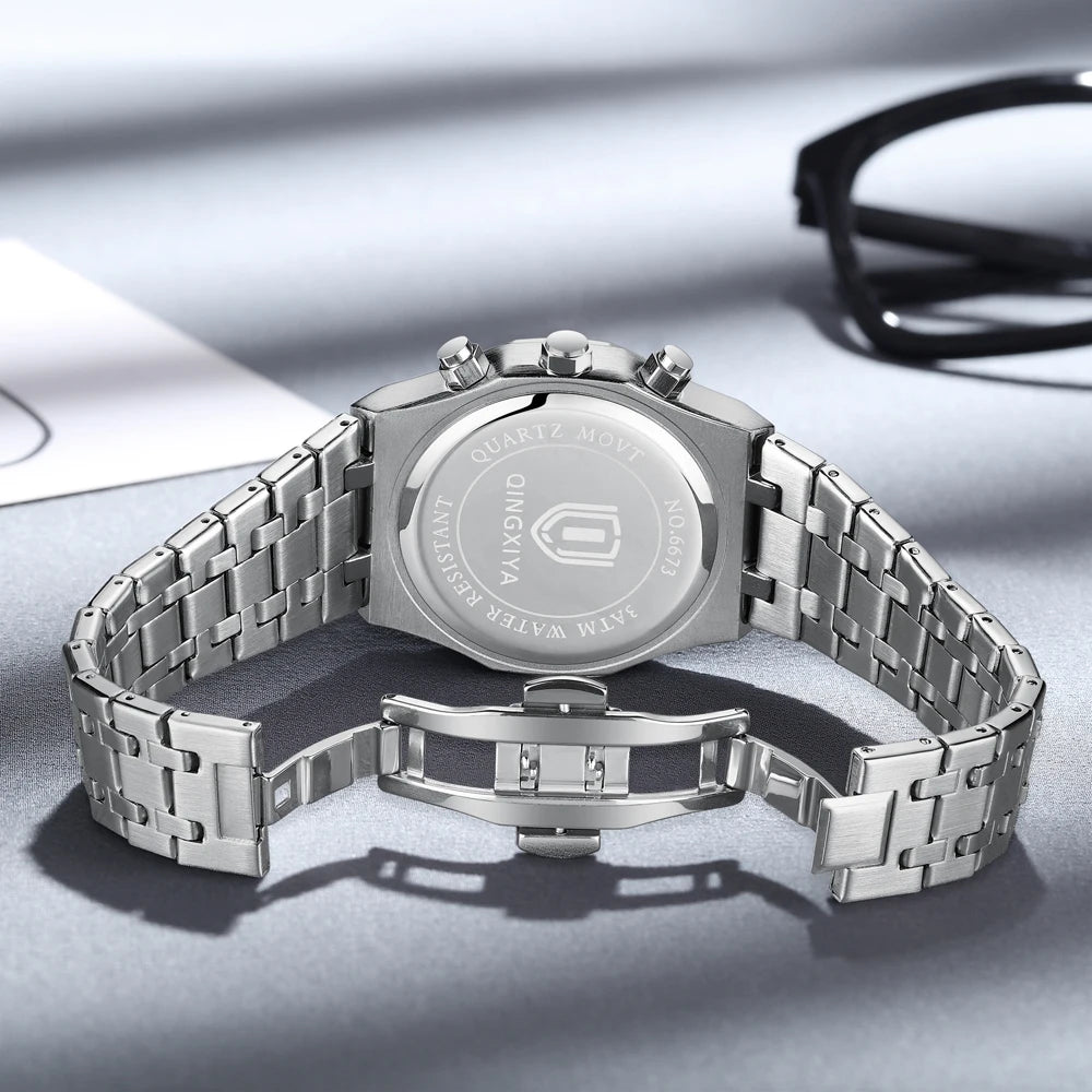 QINGXIYA Luxury Chronograph Quartz Watch Men Sport Military Watch For Men Waterproof Luminous Date Stainless Steel Men's Watches