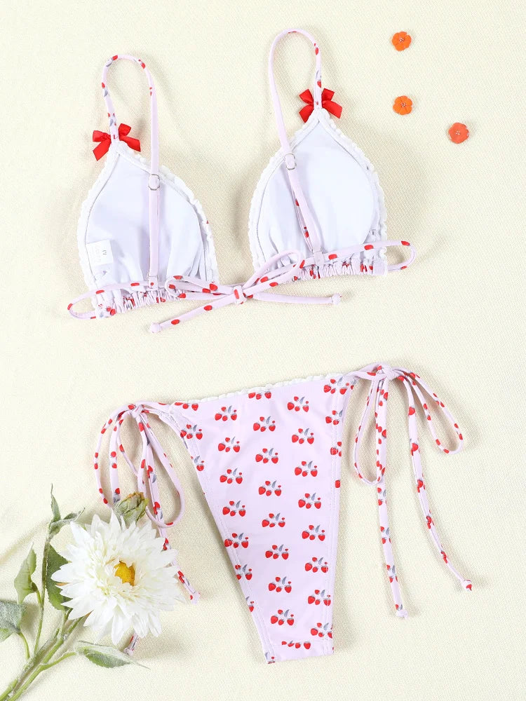 Mini Bowknot Bikinis Set for Women Patchwork Swimsuit Summer Beach Wear brown Thong Swimwear Swimming Bathing Suit 2025