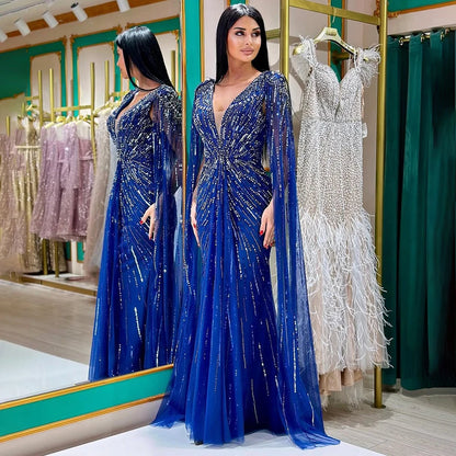 Serene Hill 2025 Turquoise Mermaid Evening Dresses Gowns With Beaded  Cape For Women's Wedding Party LA72168A Customized