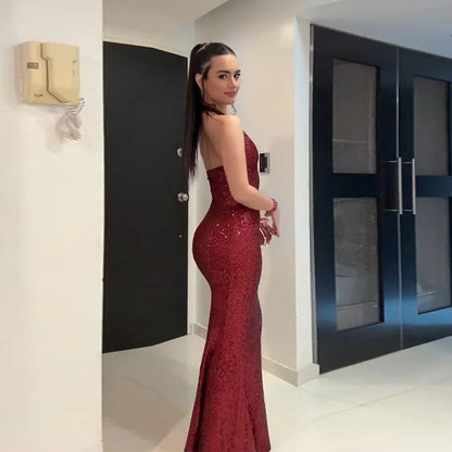 Sexy Shiny Sequined Mesh Club Evening Party Dresses Women 2026 Summer Autumn Sleeveless Backless Bodycon Maxi Long Dress