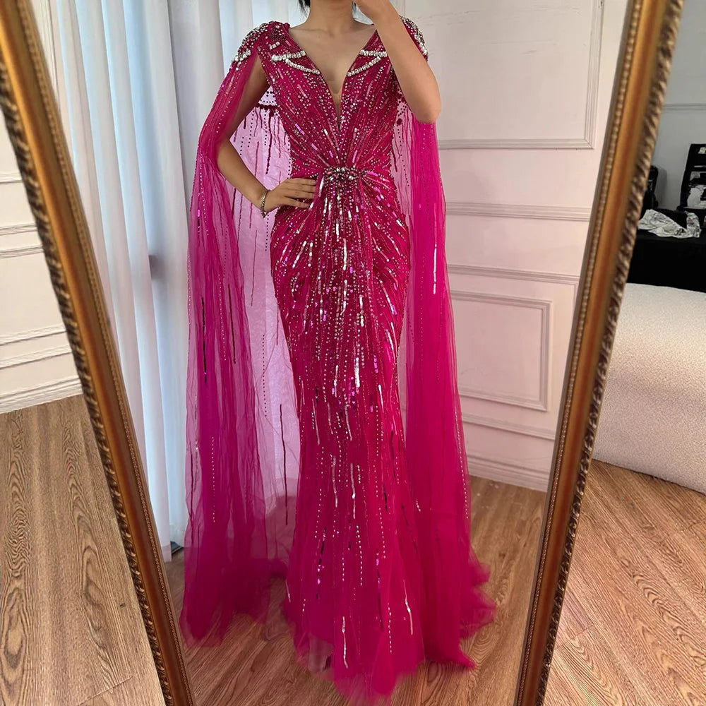 Serene Hill 2025 Turquoise Mermaid Evening Dresses Gowns With Beaded  Cape For Women's Wedding Party LA72168A Customized