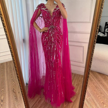 Serene Hill 2025 Turquoise Mermaid Evening Dresses Gowns With Beaded  Cape For Women's Wedding Party LA72168A Customized