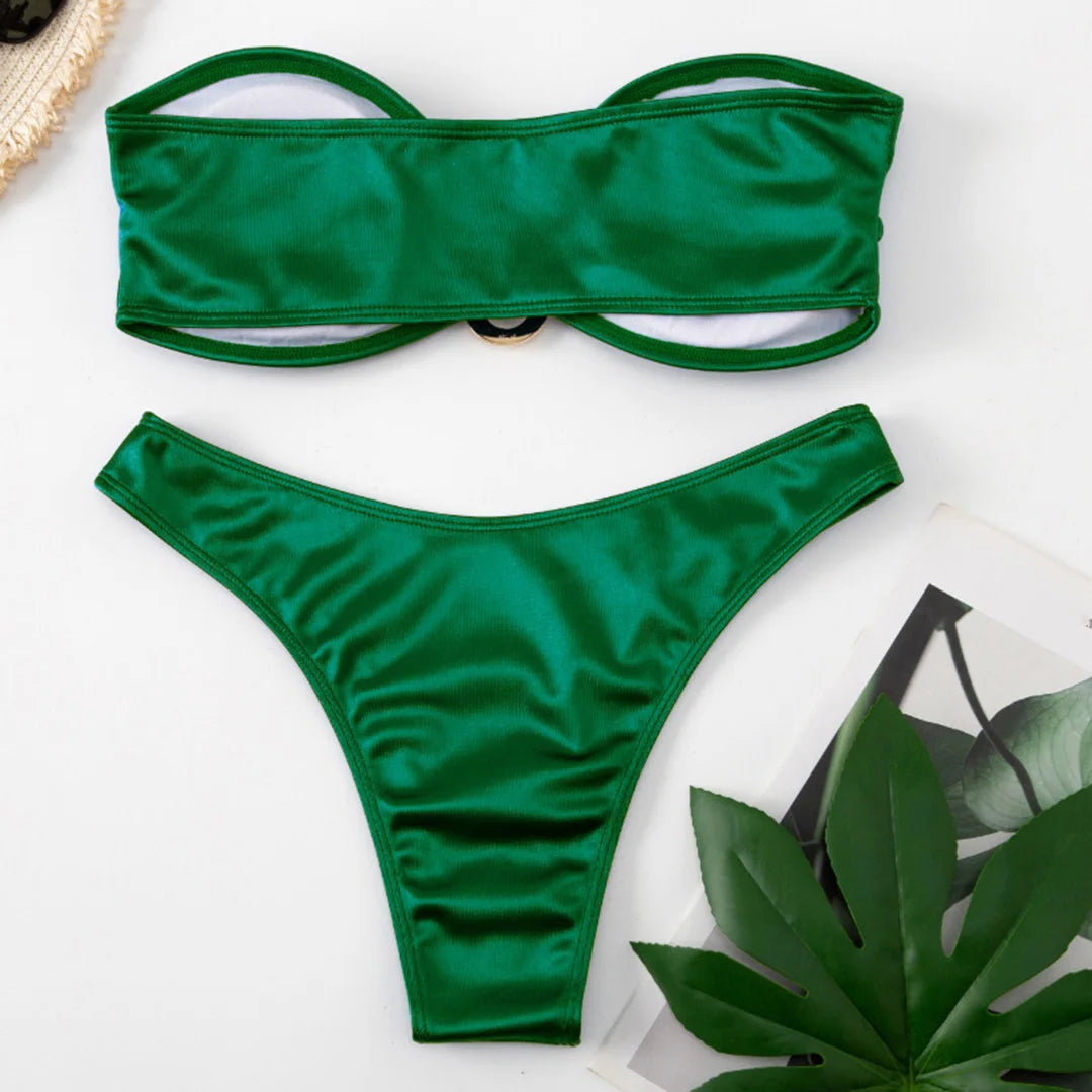New Sexy Bandeau Strapless Bikini Female Swimsuit Women Swimwear Two-pieces Bikini set Padded Bather Bathing Suit Swim V4647D