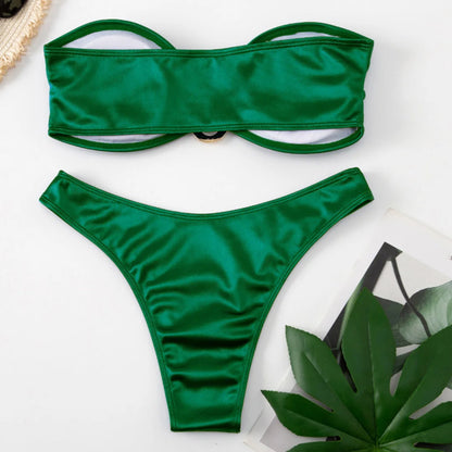 New Sexy Bandeau Strapless Bikini Female Swimsuit Women Swimwear Two-pieces Bikini set Padded Bather Bathing Suit Swim V4647D