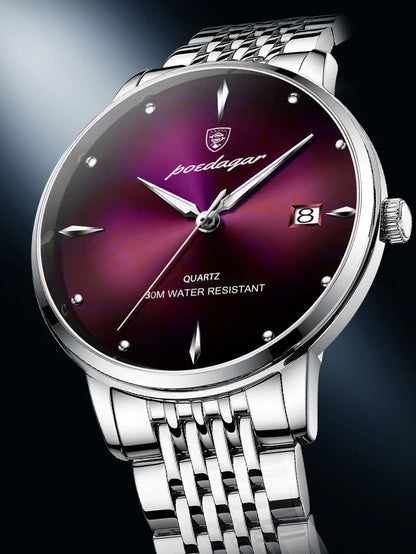 POEDAGAR Luxury Sports Men Watch Waterproof Luminous Stainless Steel Date Wristwatch For Man Quartz Clock Business Men's Watches