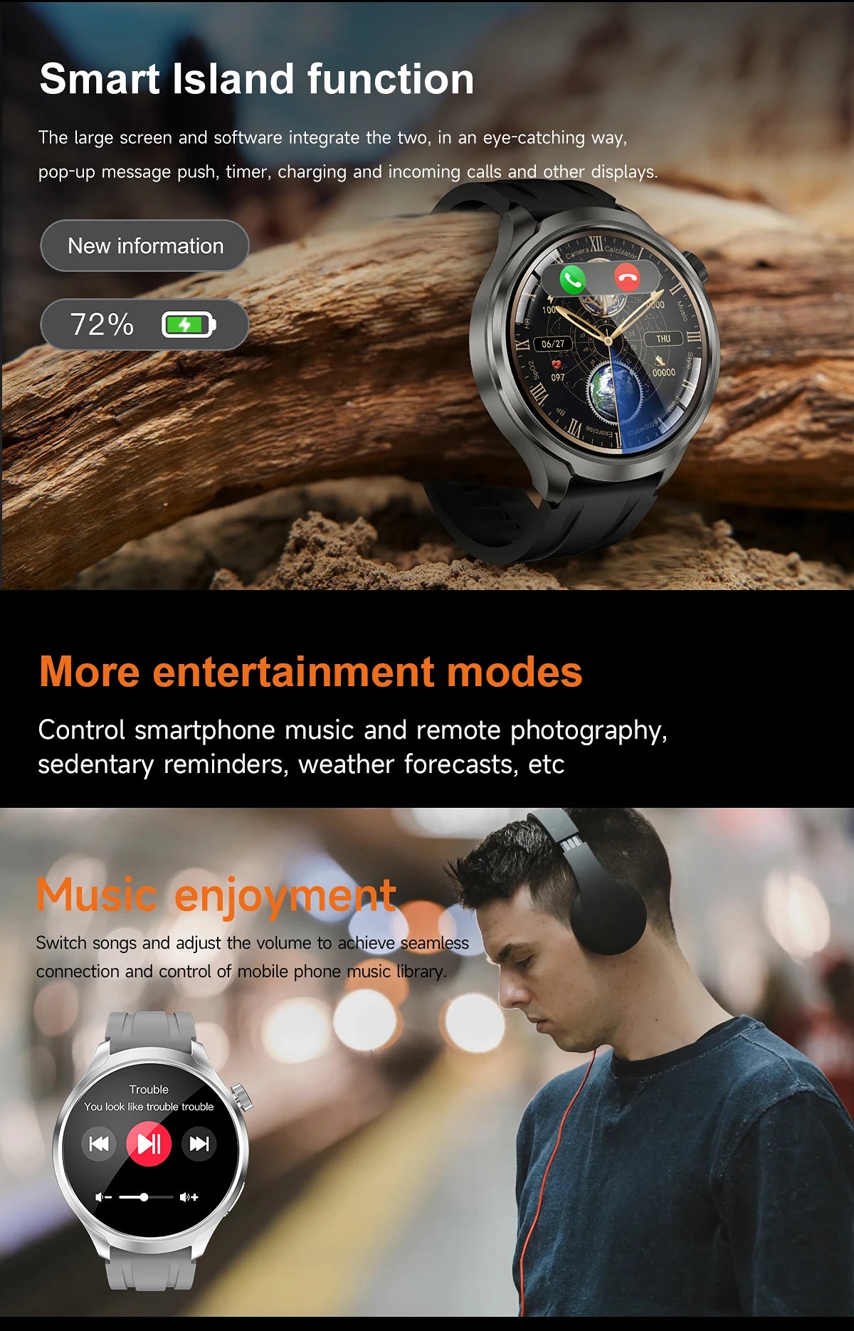 New 1.85"AMOLED NFC GPS Smart Watches For man IP68 Waterproof Blood Pressure Body Temperature Sport Fitness tracker Smart Watch